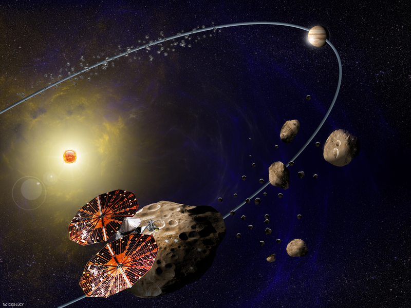 Artist’s impression of the Lucy Mission (not to scale). (Image: Southwest Research Institute)